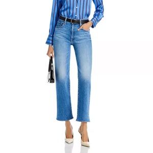 MOTHER Rambler Petites Flood High Rise Cropped Straight Jeans in Out of the Blue